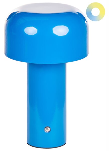 Stolná lampa modrá železo s dotykovým vypínačom nabíjanie cez USB kábel bezdrôtová moderný štýl interiér exteriér