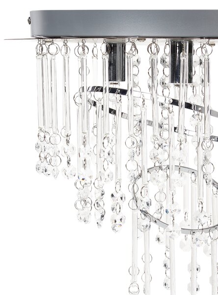Luster strieborný kovový ⌀ 35 cm sklenený krištáľový chrómovaný povrch glamour štýl obývacia izba