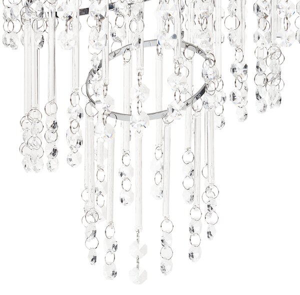 Luster strieborný kovový ⌀ 35 cm sklenený krištáľový chrómovaný povrch glamour štýl obývacia izba