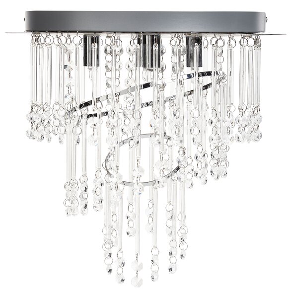 Luster strieborný kovový ⌀ 35 cm sklenený krištáľový chrómovaný povrch glamour štýl obývacia izba