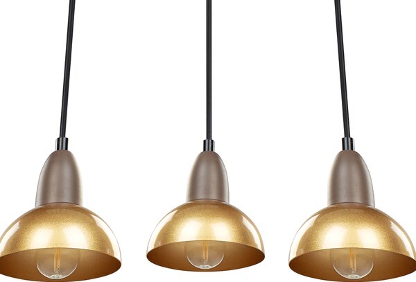 Závesná lampa mosadzná kovová železná základňa 3 tienidlá svetlá doplnky osvetlenie obývacia izba jedáleň
