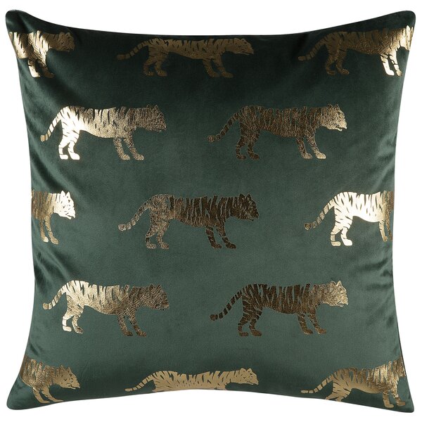 Sada 2 dekoratívnych vankúšov zelený zamat 45 x 45 cm zlatá potlač s motívom tigra glamour bytové doplnky