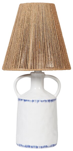 Stolová lampa biely keramický podstavec 24 x 24 x 51 cm prírodné prútené papierové tienidlo nočné svetlo spálňa obývačka
