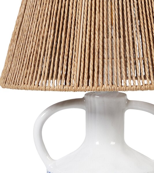 Stolová lampa biely keramický podstavec 24 x 24 x 51 cm prírodné prútené papierové tienidlo nočné svetlo spálňa obývačka