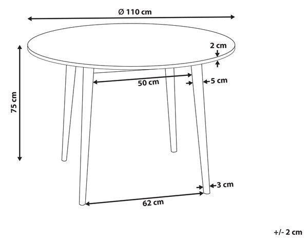 Jedálenský stôl svetlohnedá MDF kaučukové drevo ø 110 cm okrúhly dizajn retro štýl obývacia izba jedáleň