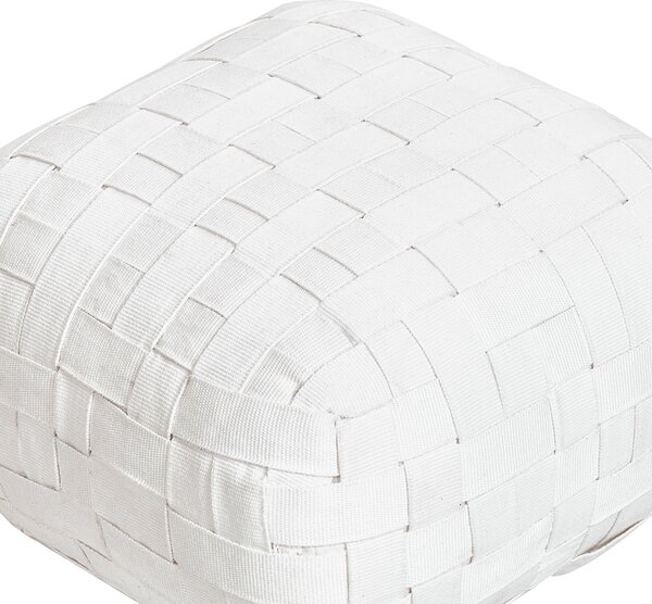 Záhradný taburet krémová biela syntetický materiál 50 x 50 cm štvorcový tvar pletený ručná výroba puf podnožka boho štýl interiér exteriér