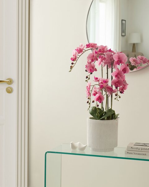 Umelá rastlina v kvetináči orchidea zelená a ružová syntetický materiál 65 cm dekorácie doplnky interiér