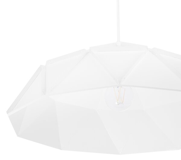 Závesná lampa biela kov geometrický tvar na 1 žiarovku osvetlenie moderný industriálny štýl kuchyňa jedáleň obývačka