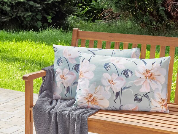 Sada 2 záhradných vankúšov modrá polyester kvetinový vzor 40 x 60 cm moderné vonkajšie dekorácie vodoodolné