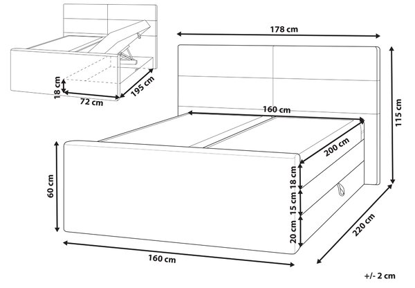 Kontinentálna posteľ béžová 160 x 200 cm látkový čalúnený rám s pružinovým matracom spálňa