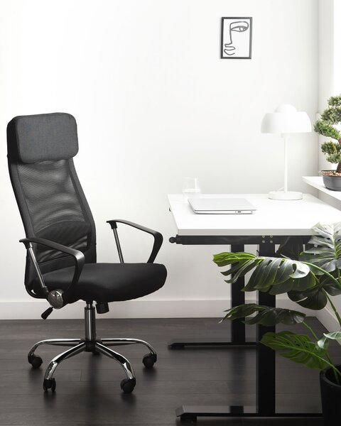 Kancelárska stolička čierna sieťovina výškovo nastaviteľná otočná s opierkami ergonomický tvar