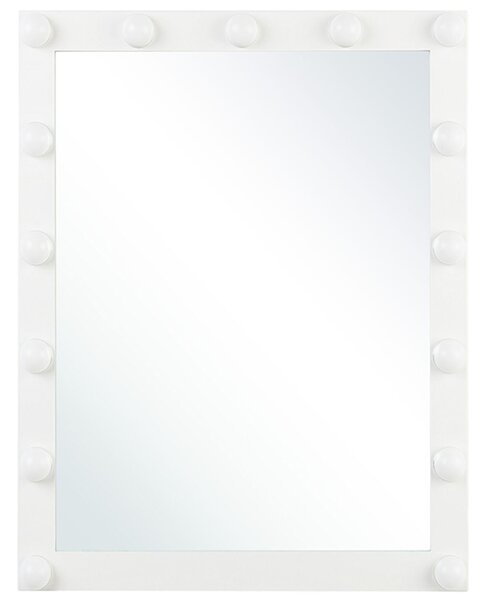 Nástenné kozmetické zrkadlo s LED svetlom biele 50 x 60 cm obdĺžnikový tvar hollywoodske so žiarovkami toaletný stolík glamour štýl