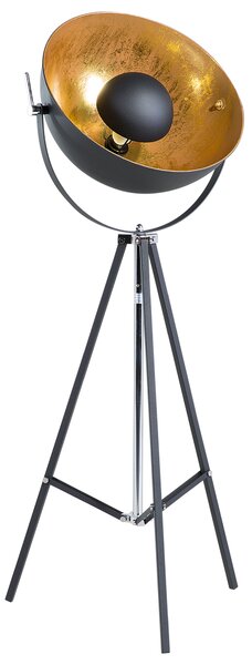 Stojaca lampa čierna a zlatá kovová 165 cm nastaviteľné tienidlo trojnohý podstavec industriálny dizajn