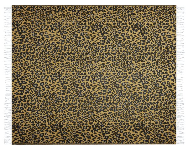 Prikrývka hnedá a čierna akryl polyester 130 x 170 cm zvierací vzor strapce moderný štýl obývacia izba spálňa