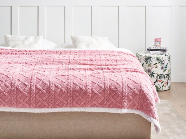 Deka ružová a biela mäkká polyester 150 x 200 cm dvojfarebná hrejivá prikrývka na posteľ