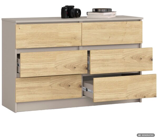 Komoda K120 6SZ CLP PK kašmírová / dub artisan