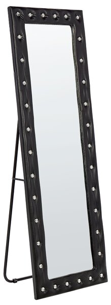 Stojace zrkadlo čierny rám z umelej kože 50 x 150 cm ozdobné kryštáliky z akrylového skla glamour dizajn