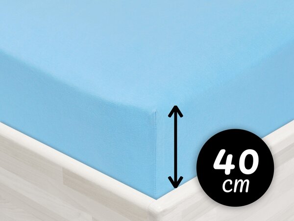 Jersey napínacie prestieradlo na extra vysoký matrac JR-017 Azúrovo modré 200 x 220 - výška 40 cm