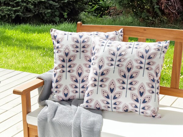 Sada 2 záhradných vankúšov béžová polyester 45 x 45 cm štvorcová vzor listov s motívom moderný dizajn dekoračný vankúš