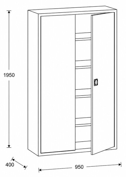 Plechová policová skriňa METAL, 1950 x 950 x 400 mm, 4 police, grafit / sivá
