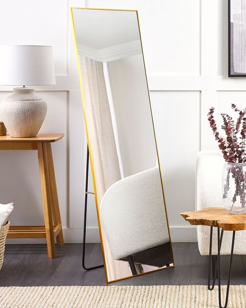 Stojace zrkadlo zlaté hliníkový rám 50 x 156 cm obdĺžnikové so stojanom moderný dizajn