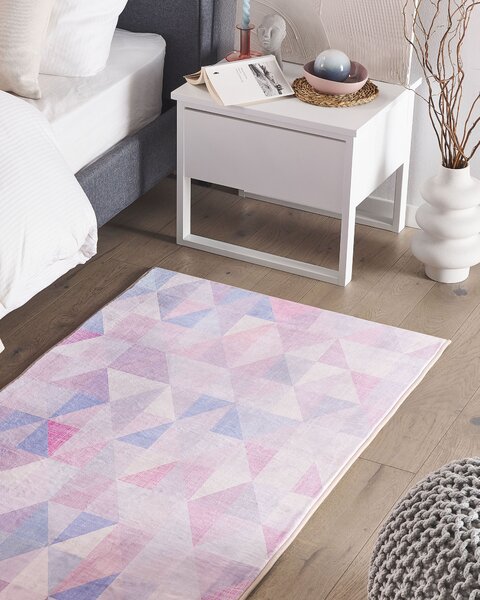 Koberec sivý a modrý 80 x 150 cm obdĺžnikový s geometrickým trojuholníkovým vzorom moderný