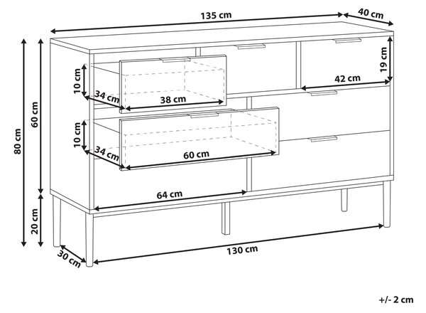 Komoda so 7 zásuvkami biela MDF moderný minimalistický dizajn obývacia izba úložný nábytok
