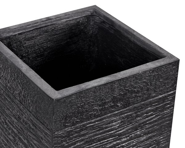 Vysoký kvetináč čierna zmes hliny a vlákien 26 x 26 x 60 cm štvorcový tvar moderný štýl interiér exteriér