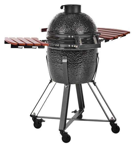 Veľký gril na drevené uhlie čierny keramika gril typu Kamado s vekom a teplomerom a roštom na varenie moderný štýl záhrada