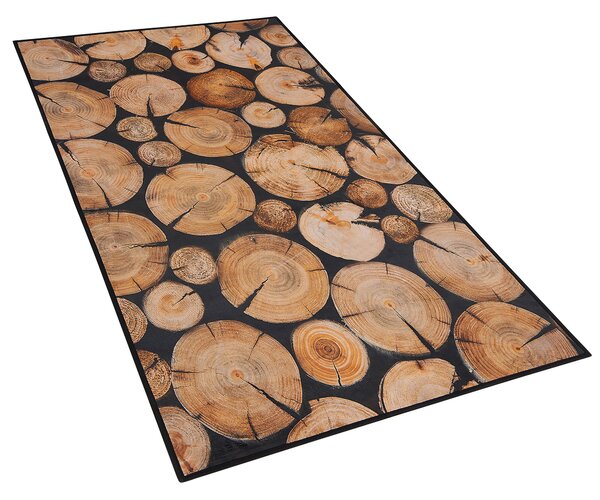 Koberec hnedá čierna polyester 80 x 150 cm motív dreva obdĺžnikový tvar moderný rustikálny boho štýl obývačka spálňa