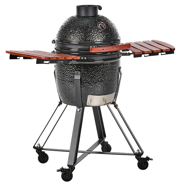 Veľký gril na drevené uhlie čierny keramika gril typu Kamado s vekom a teplomerom a roštom na varenie moderný štýl záhrada