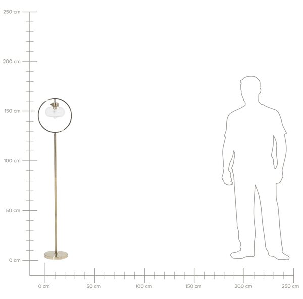 Stojaca lampa zlatá kovová 165 cm okrúhle otvorené geometrické tienidlo odhalená žiarovka retro moderný štýl obývačka spálňa