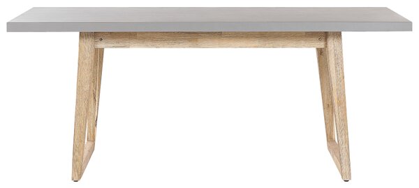 Záhradný jedálenský stôl sivá betónová vrchná doska svetlé akáciové drevo 180 x 90 cm 6-miestny moderný štýl exteriér