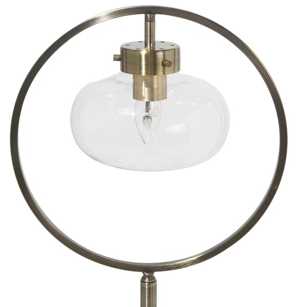 Stojaca lampa zlatá kovová 165 cm okrúhle otvorené geometrické tienidlo odhalená žiarovka retro moderný štýl obývačka spálňa