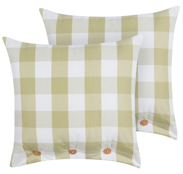 Sada 2 dekoratívnych vankúšov zelená tkanina 45 x 45 cm károvaný vzor štýl chaty textil doplnky