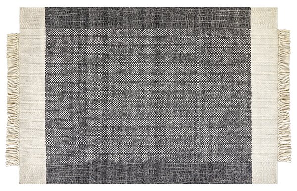Koberec čierna a krémová biela 160 x 230 cm obdĺžnikový ručne tkaný so strapcami moderný dizajn