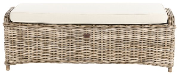 Záhradná lavička s taburetom prírodná ratanová krémovobiely podsedák 150 cm interiér exteriér boho štýl záhrada terasa balkón