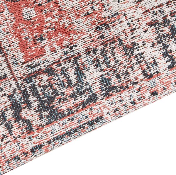 Koberec červená a béžová bavlna polyester 80 x 150 cm orientálny vzor vintage bytové doplnky