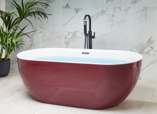 Voľne stojaca vaňa červená sanitárny akrylát 170 x 80 cm oválna voľne stojaca moderný štýl