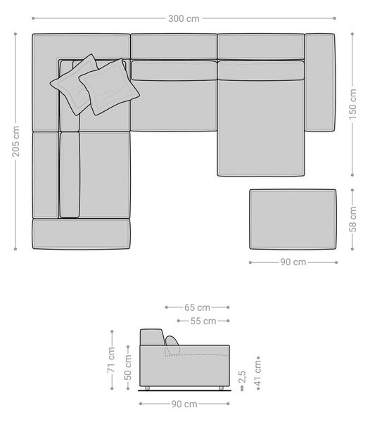 DELIFE Pohovka v tvare "U" Sirpio 300x210 cm bouclé bielo-krémová ležadlo variabilné s taburetom