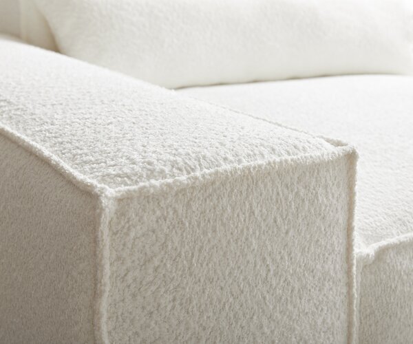 DELIFE Pohovka v tvare "U" Sirpio 300x210 cm bouclé bielo-krémová ležadlo variabilné s taburetom