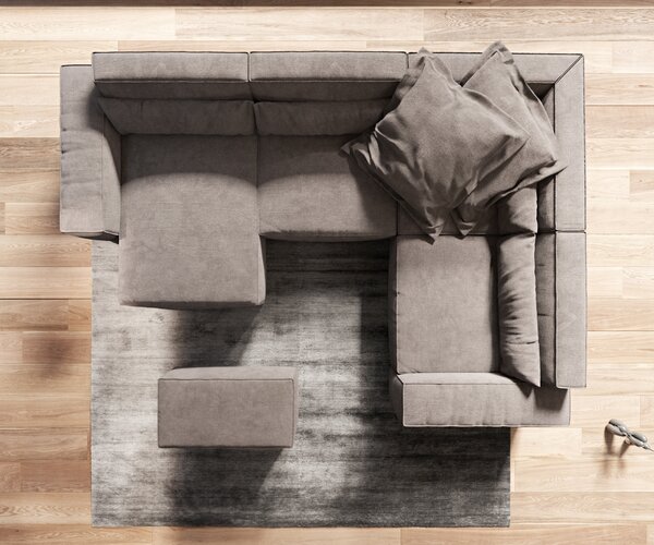 DELIFE Pohovka v tvare "U" Sirpio 300x210 cm mikrovlákno khaki-hnedá ležadlo variabilné s taburetom