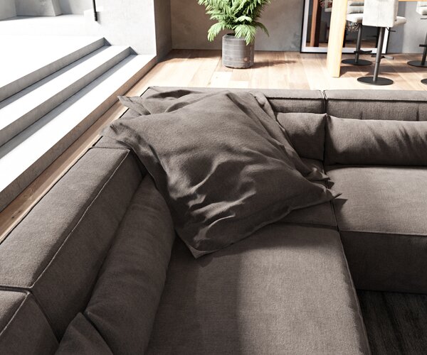 DELIFE Pohovka v tvare "U" Sirpio 300x210 cm mikrovlákno khaki-hnedá ležadlo variabilné s taburetom
