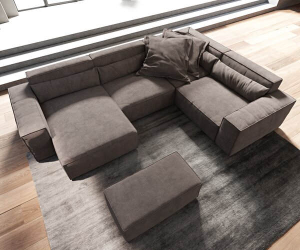 DELIFE Pohovka v tvare "U" Sirpio 300x210 cm mikrovlákno khaki-hnedá ležadlo variabilné s taburetom