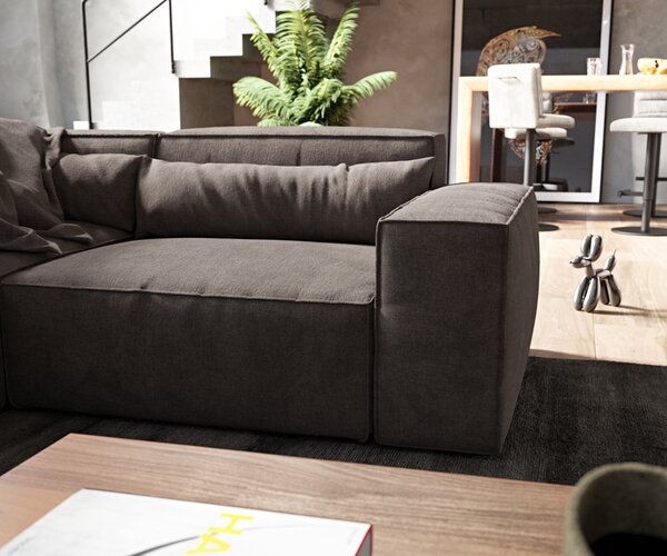DELIFE Pohovka v tvare "U" Sirpio 300x210 cm mikrovlákno khaki-hnedá ležadlo variabilné s taburetom