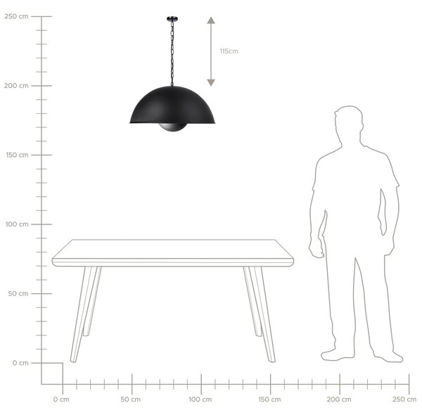 Závesná lampa čierna a zlatá kovová 158 cm dvojfarebné tienidlo industriálny dizajn