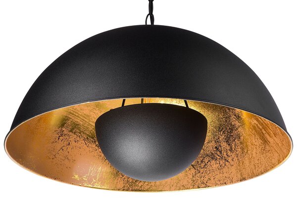 Závesná lampa čierna a zlatá kovová 158 cm dvojfarebné tienidlo industriálny dizajn