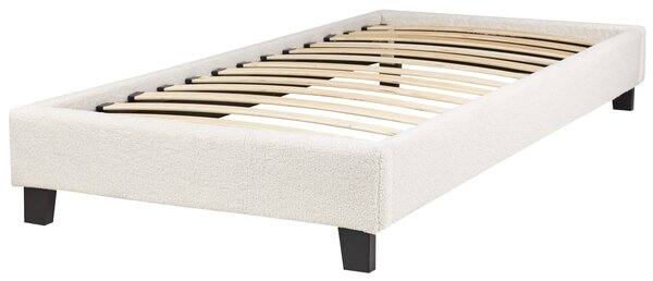 Posteľ čalúnená svetlobéžová buklé 90 x 200 cm rám postele s roštom bez čela spálňa moderný minimalistický štýl