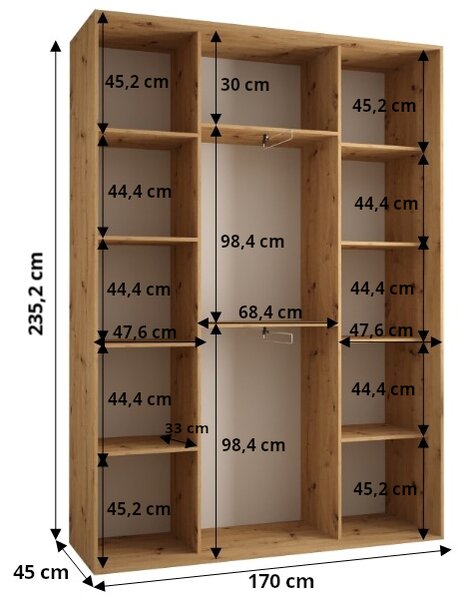 Šatníková skriňa ASIRI 1 - 170/45 cm, čierna / dub artisan / čierna
