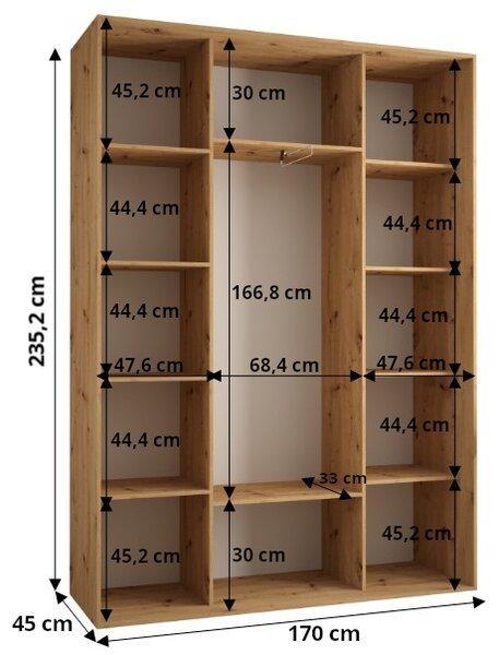 Šatníková skriňa ASIRI 1 - 170/45 cm, čierna / dub artisan / čierna